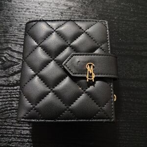 Steve Madden Black Quilted Leather Wallet with Gold Logo